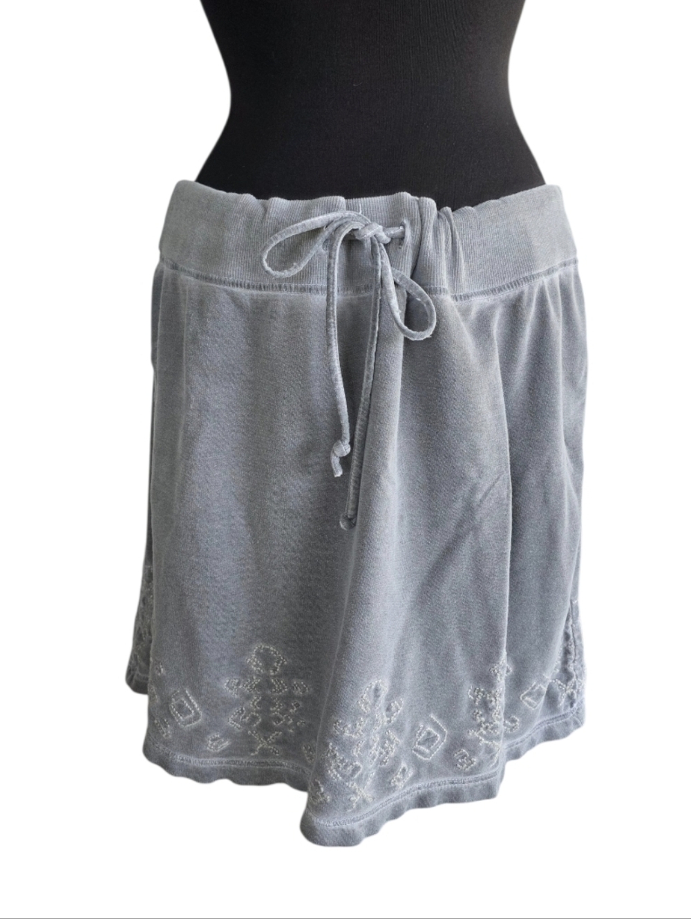 Life Is Good Light Gray Embroidered Drawstring Mini Skirt